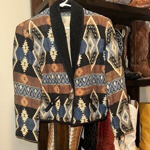 Aztec Patterned Western Blazer with Black Trim